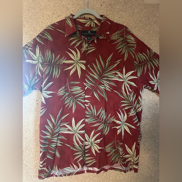 Consensus Burgundy Leaf Print Men's Size Large Button Up Shirt - Picture 6 of 7